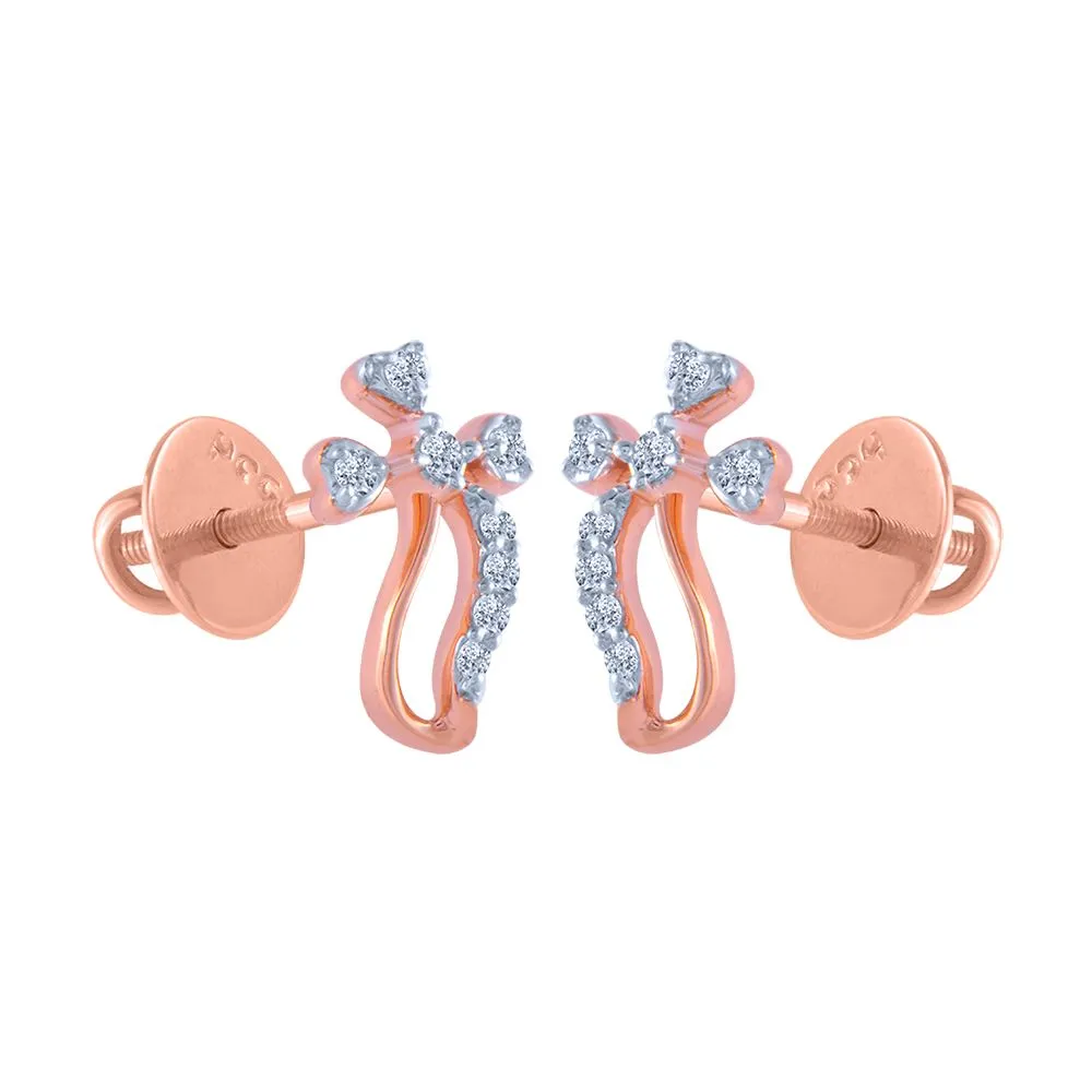 14k (585) Rose Gold And Diamond Stud Earrings For Women