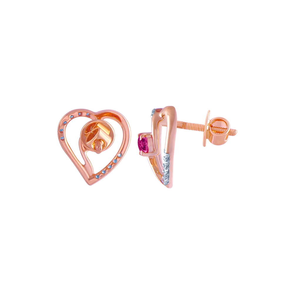 14k (585) Rose Gold And Diamond Stud Earrings For Women