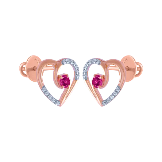14k (585) Rose Gold And Diamond Stud Earrings For Women