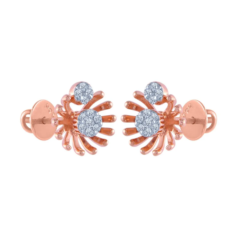 14k (585) Rose Gold And Diamond Stud Earrings For Women