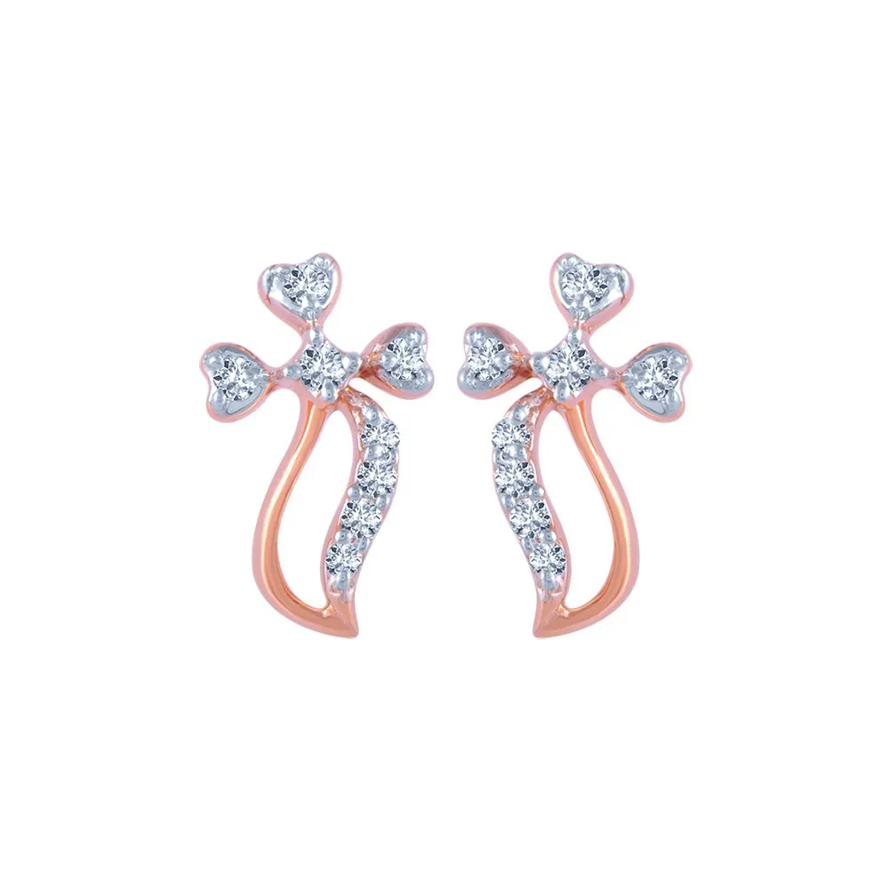 14k (585) Rose Gold And Diamond Stud Earrings For Women
