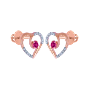 14k (585) Rose Gold And Diamond Stud Earrings For Women