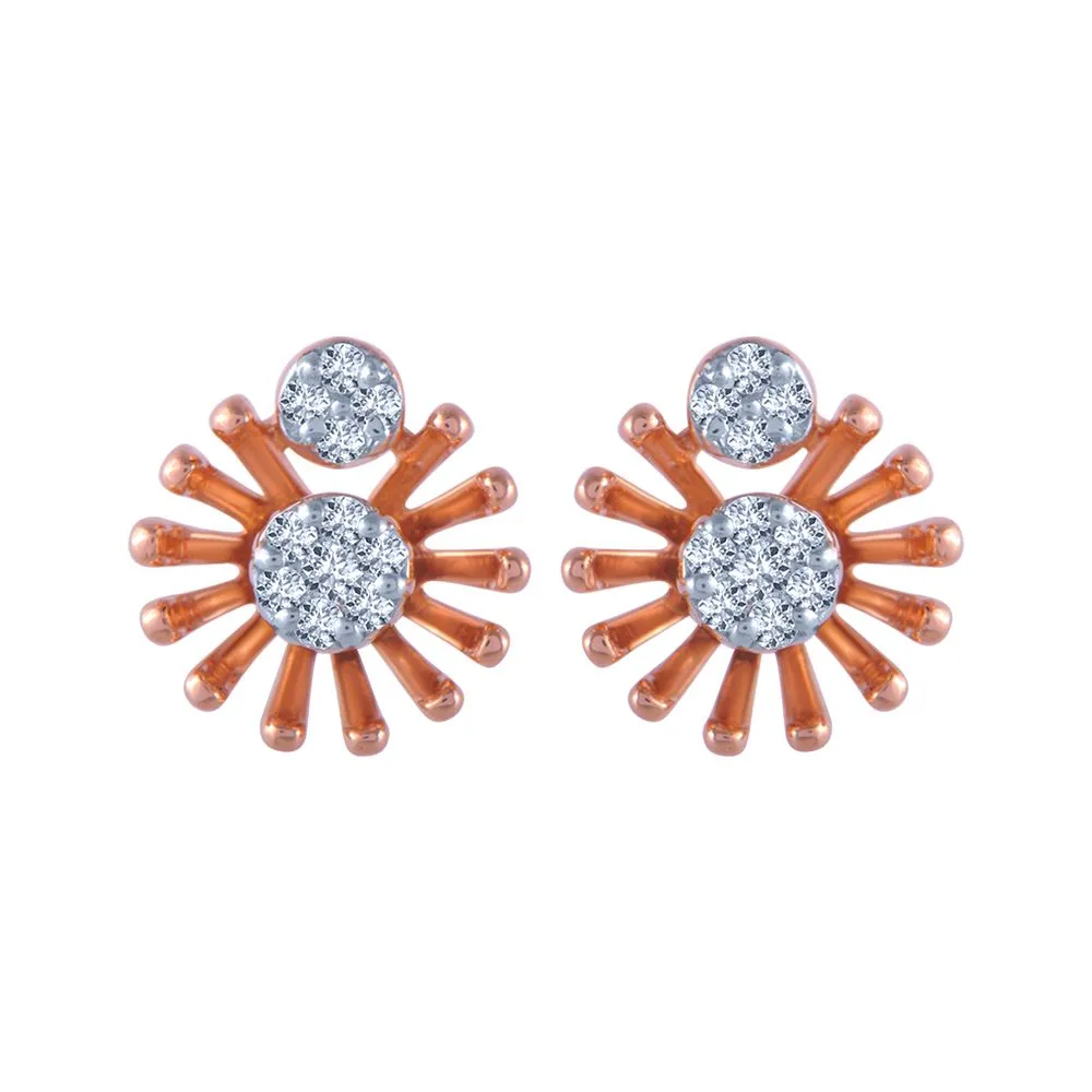 14k (585) Rose Gold And Diamond Stud Earrings For Women
