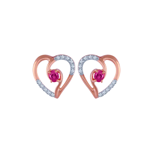 14k (585) Rose Gold And Diamond Stud Earrings For Women