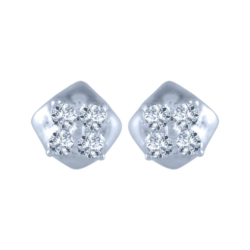 14k (585) White Gold And Diamond Stud Earrings For Women