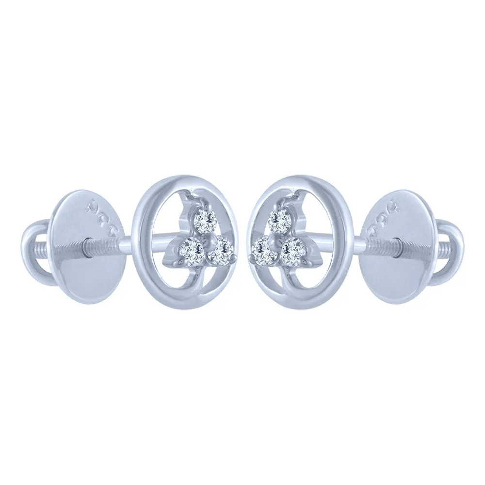 14k (585) White Gold And Diamond Stud Earrings For Women