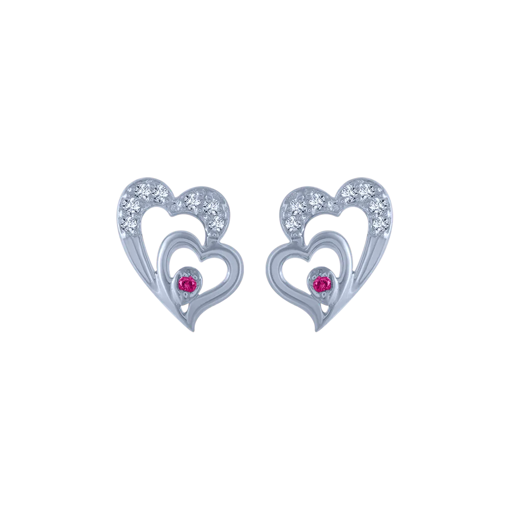 14k (585) White Gold And Diamond Stud Earrings For Women