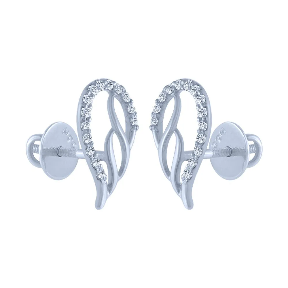 14k (585) White Gold And Diamond Stud Earrings For Women