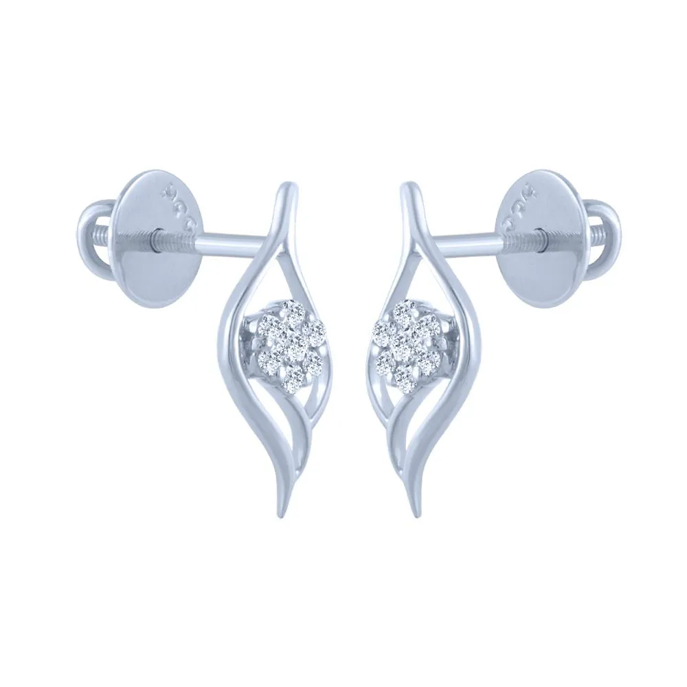 14k (585) White Gold And Diamond Stud Earrings For Women
