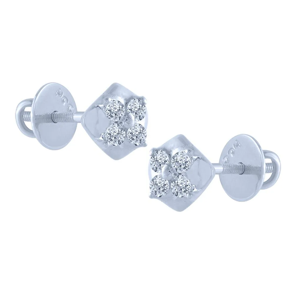 14k (585) White Gold And Diamond Stud Earrings For Women