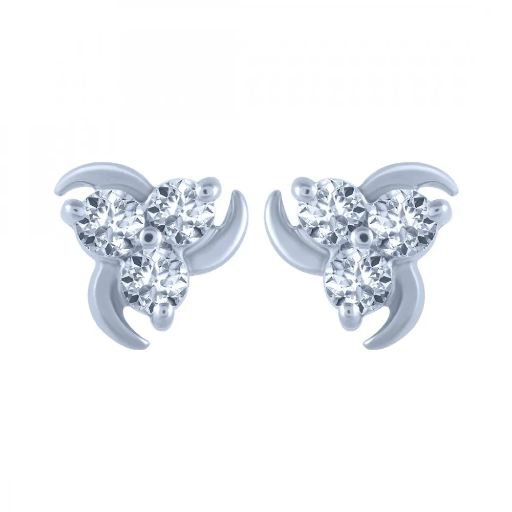 14k (585) White Gold And Diamond Stud Earrings For Women