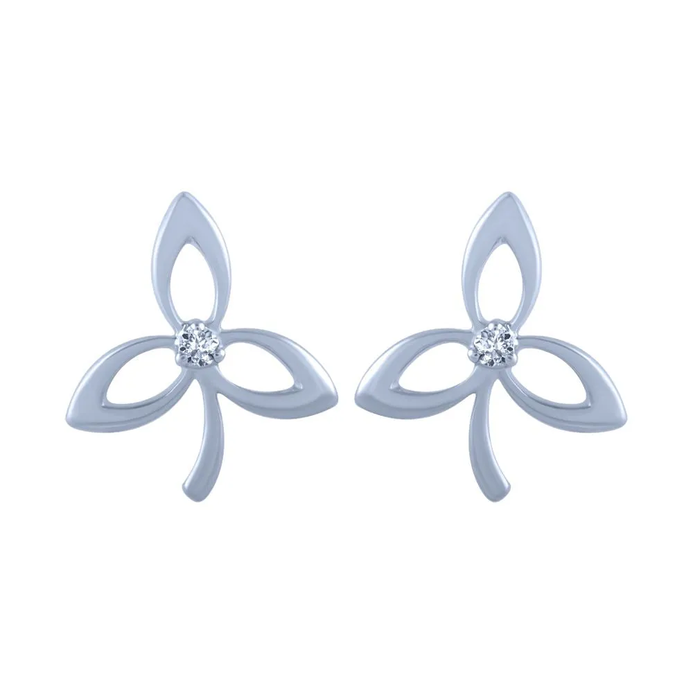 14k (585) White Gold And Diamond Stud Earrings For Women