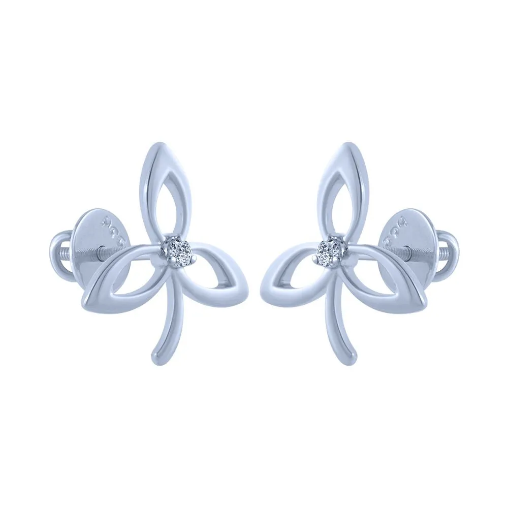 14k (585) White Gold And Diamond Stud Earrings For Women
