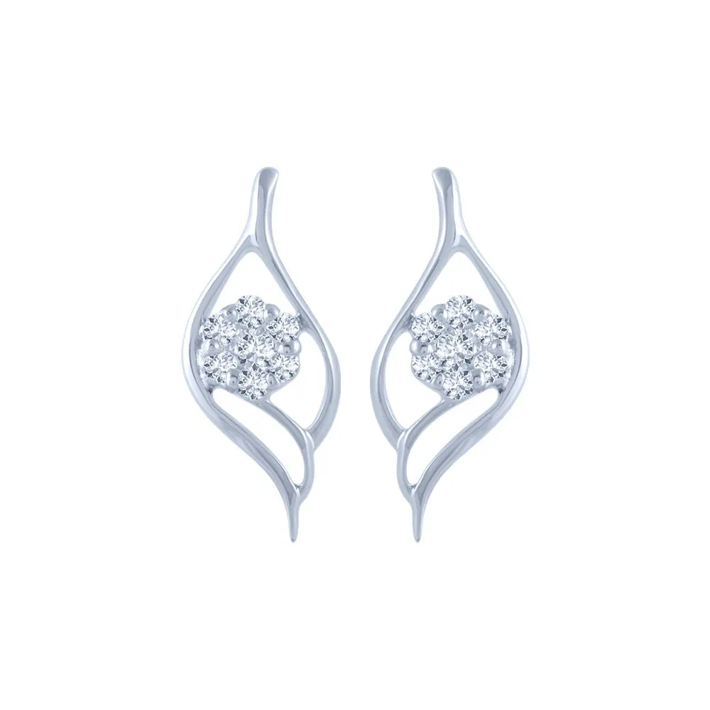 14k (585) White Gold And Diamond Stud Earrings For Women