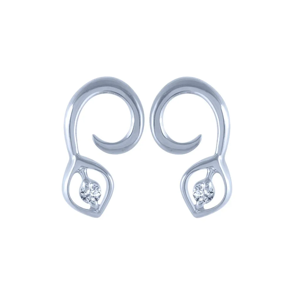 14k (585) White Gold And Diamond Stud Earrings For Women