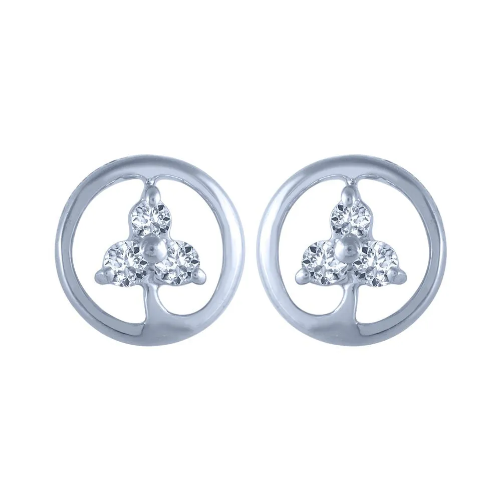 14k (585) White Gold And Diamond Stud Earrings For Women