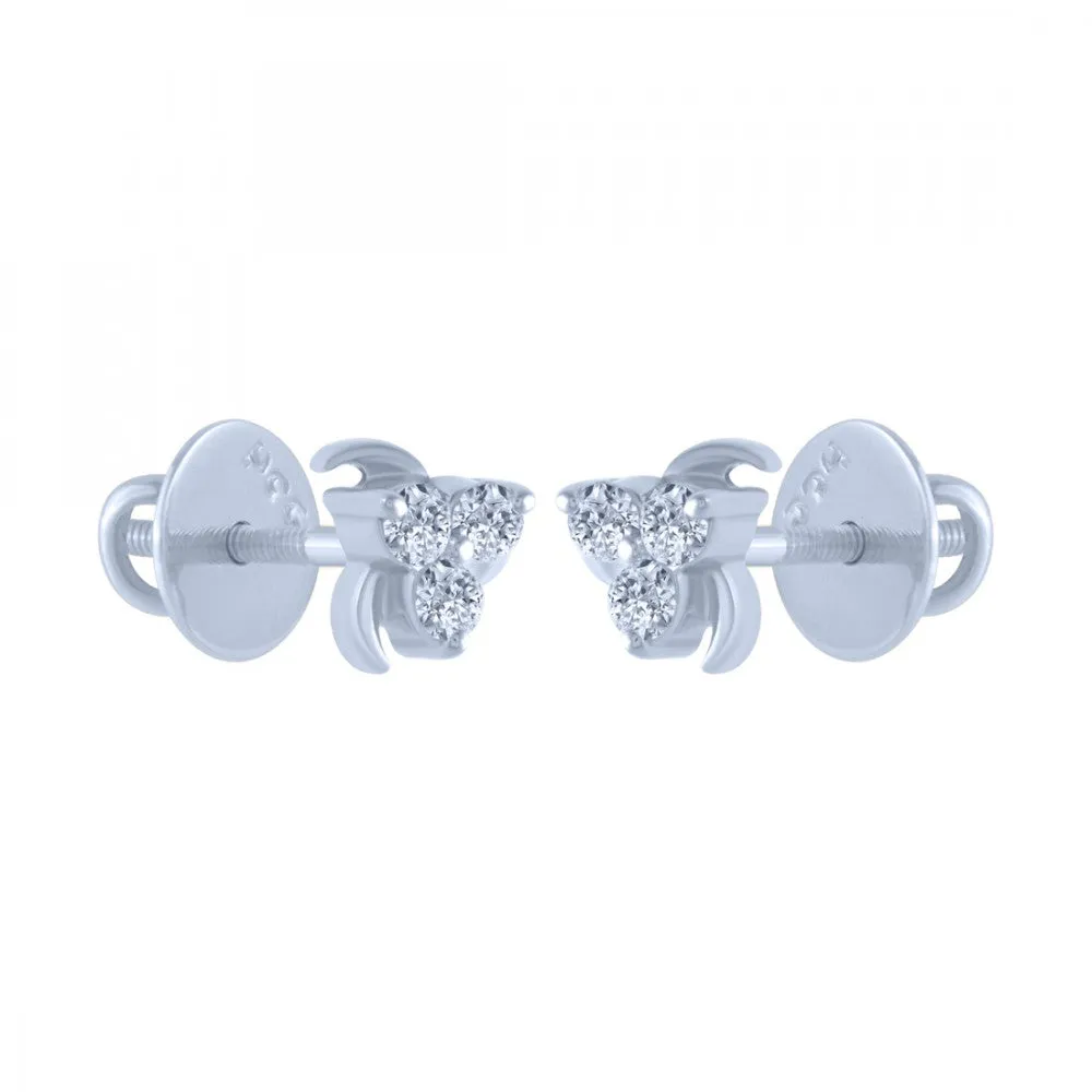 14k (585) White Gold And Diamond Stud Earrings For Women