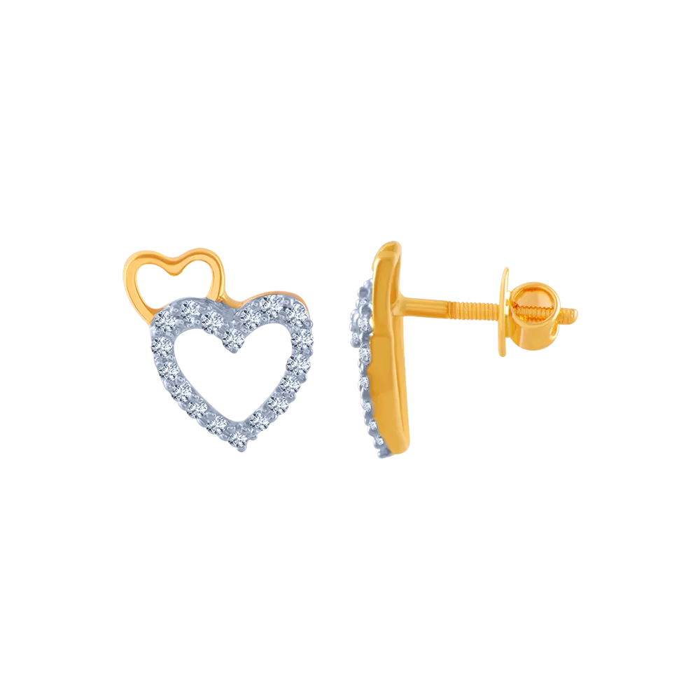 14k (585) Yellow Gold And Diamond Stud Earrings For Women