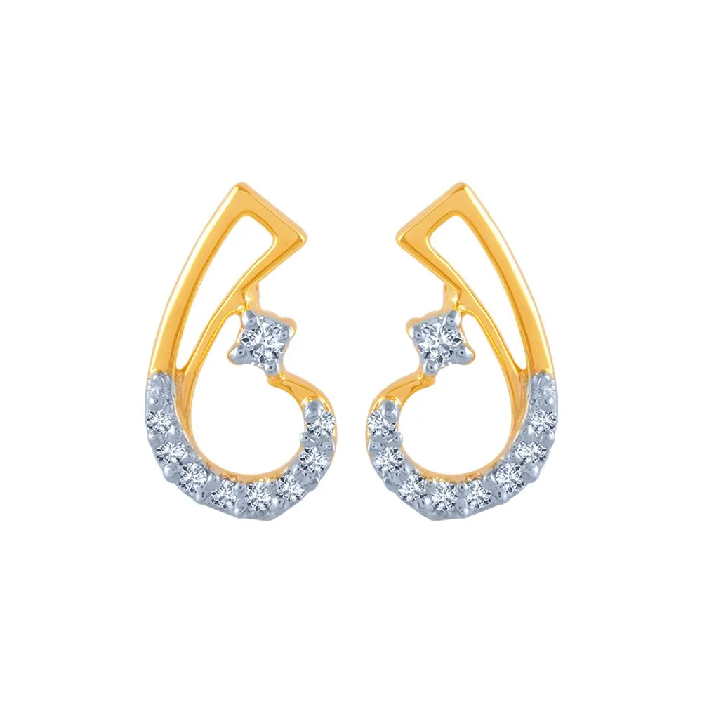 14k (585) Yellow Gold And Diamond Stud Earrings For Women