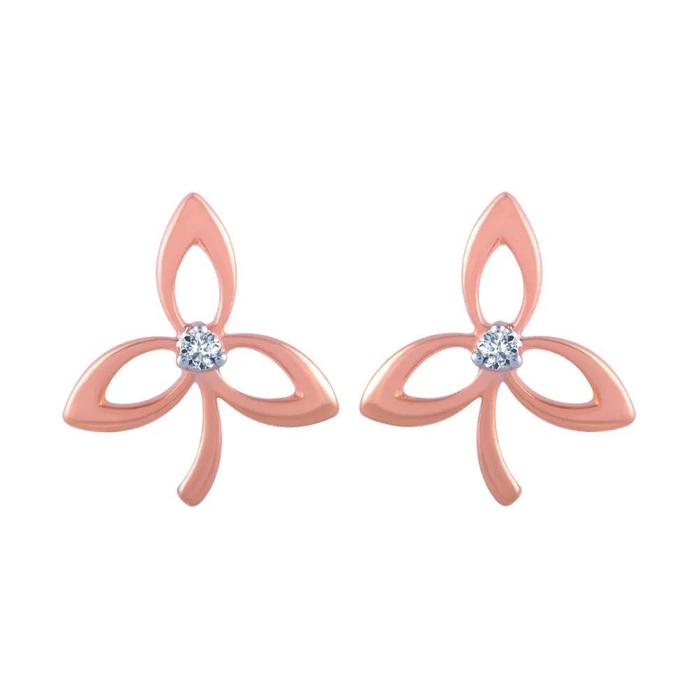 18k (750) Rose Gold And Diamond Stud Earrings For Women
