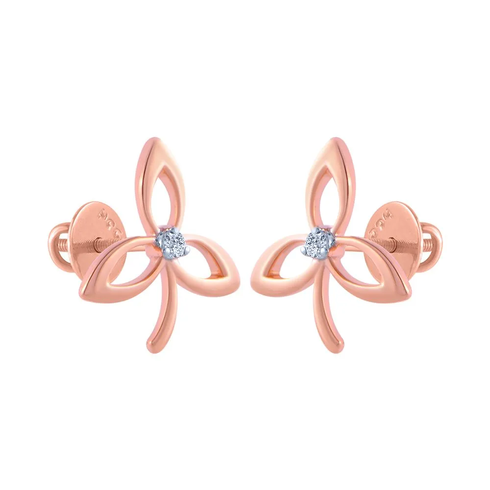 18k (750) Rose Gold And Diamond Stud Earrings For Women