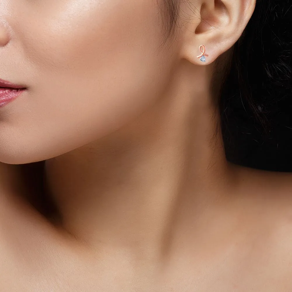 18k (750) Rose Gold And Diamond Stud Earrings For Women