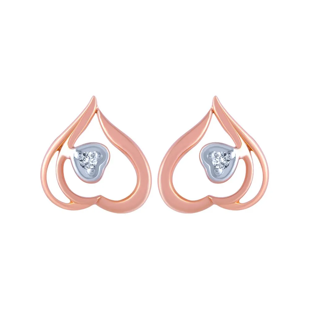 18k (750) Rose Gold And Diamond Stud Earrings For Women