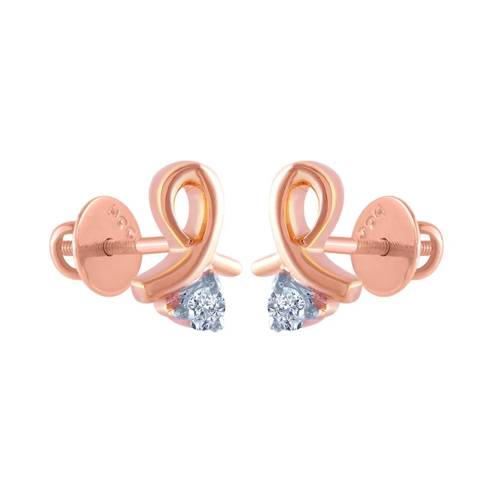 18k (750) Rose Gold And Diamond Stud Earrings For Women