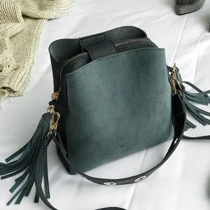 2019 Fashion Scrub Women Bucket Bag Vintage Tassel Messenger Bag High Quality Retro Shoulder Bag Simple Crossbody Bag Tote Fashion Nova Bags