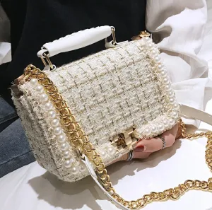 2020 Fashion New Female Square Tote bag Quality Woolen Pearl Women's Designer Handbag Ladies Chain Shoulder Crossbody Bag Travel Fashion Nova Bags