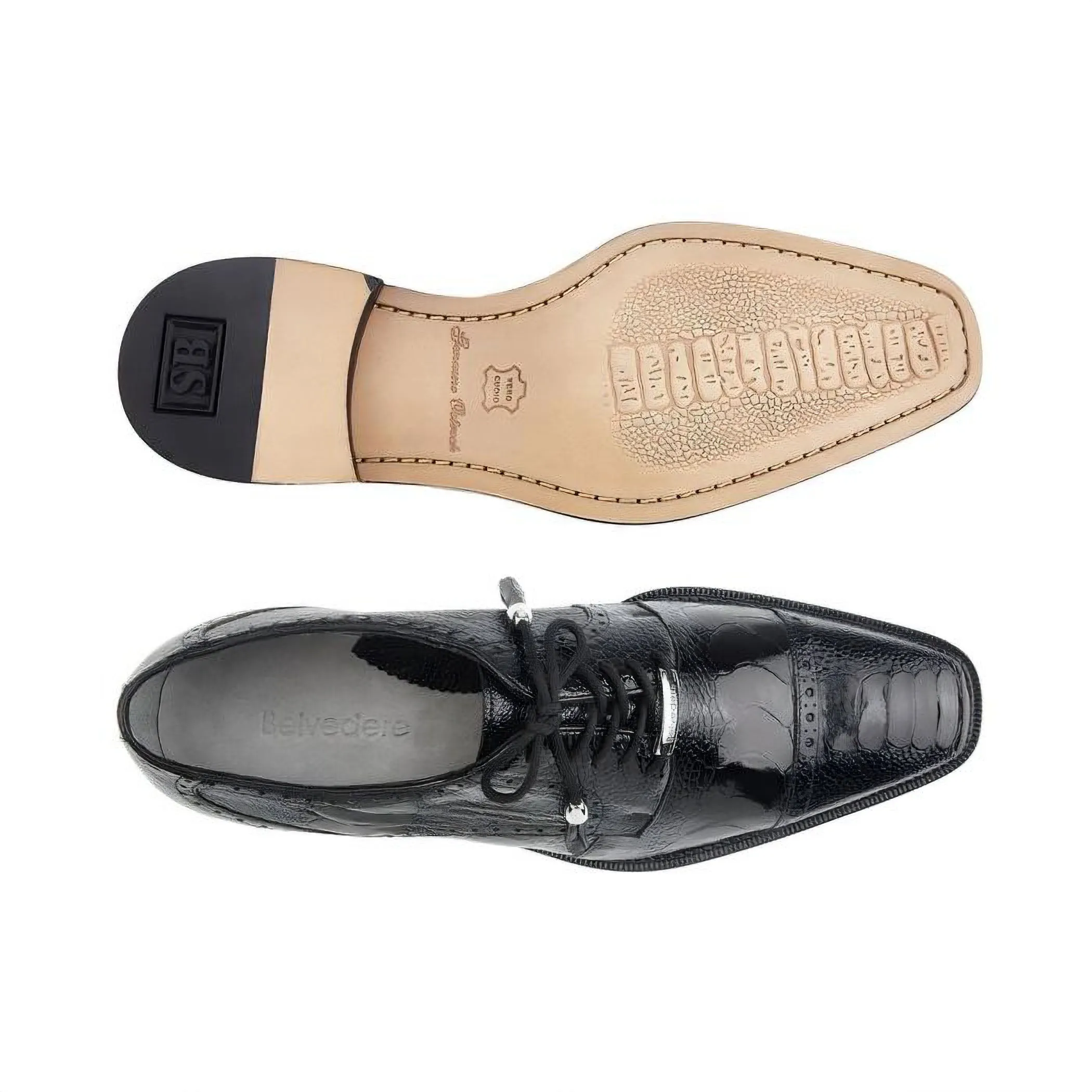 Belvedere Exotic Skin Shoes Belvedere Batta in Black Genuine Ostrich Oxfords