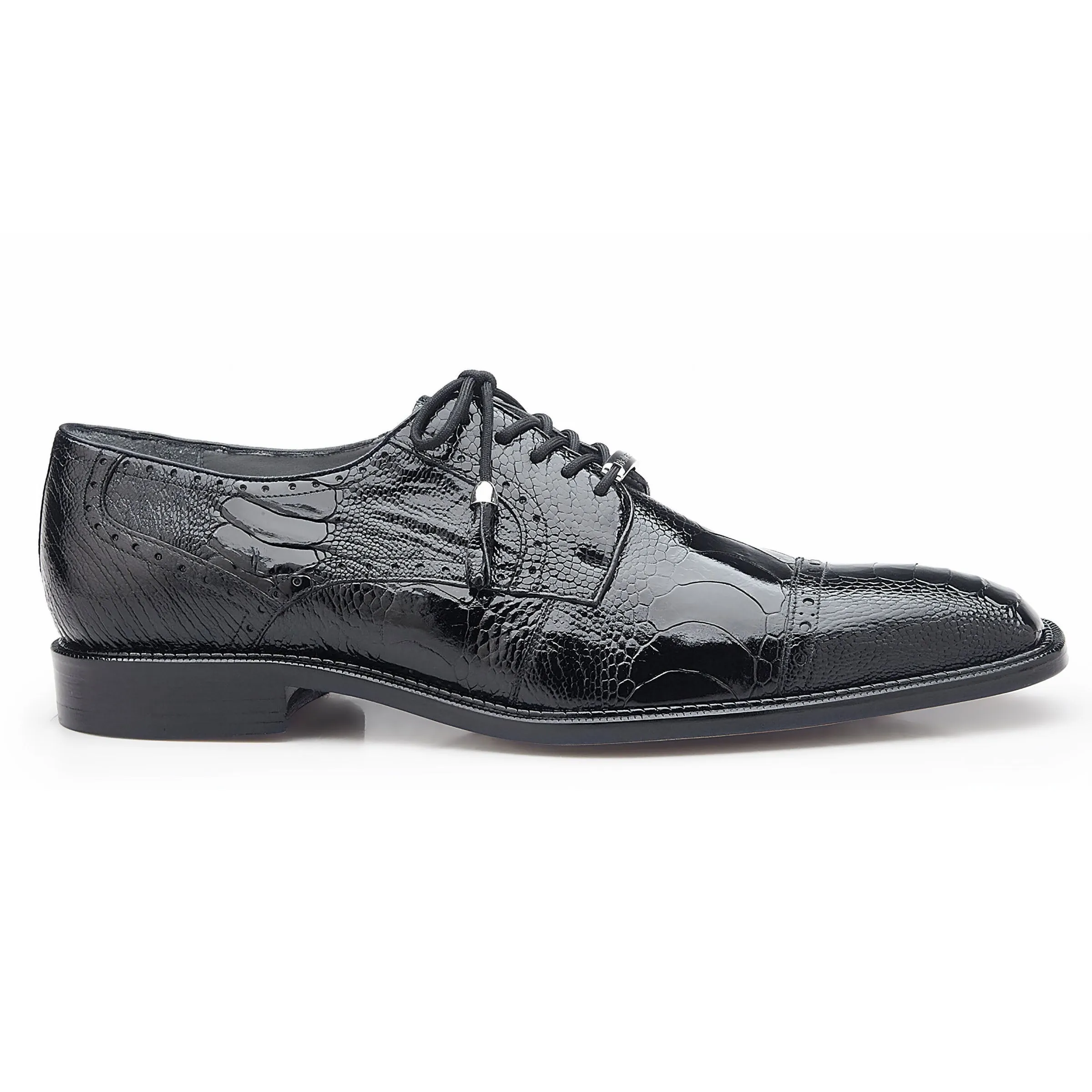 Belvedere Exotic Skin Shoes Belvedere Batta in Black Genuine Ostrich Oxfords
