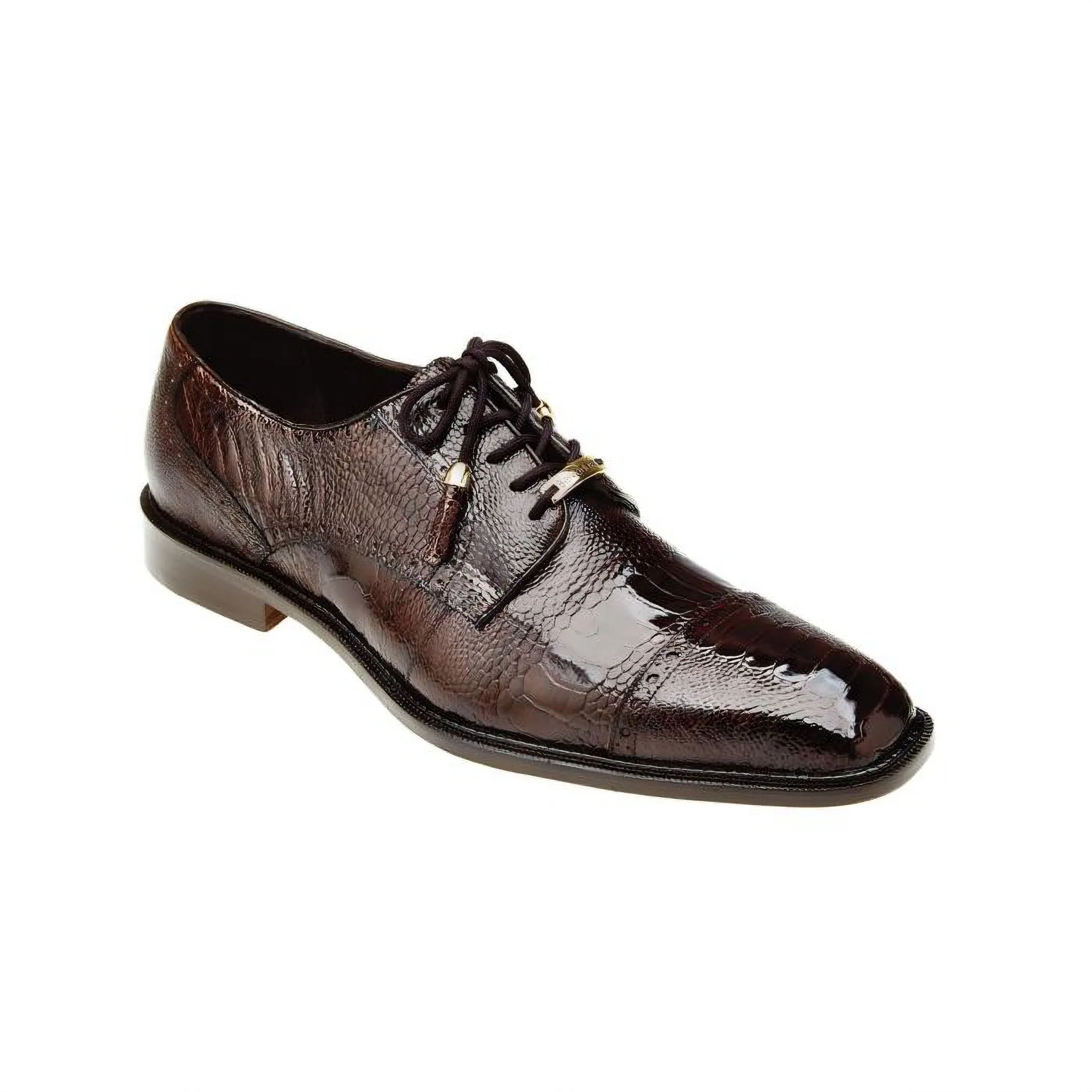 Belvedere Exotic Skin Shoes Belvedere Batta in Chocolate Genuine Ostrich Oxfords