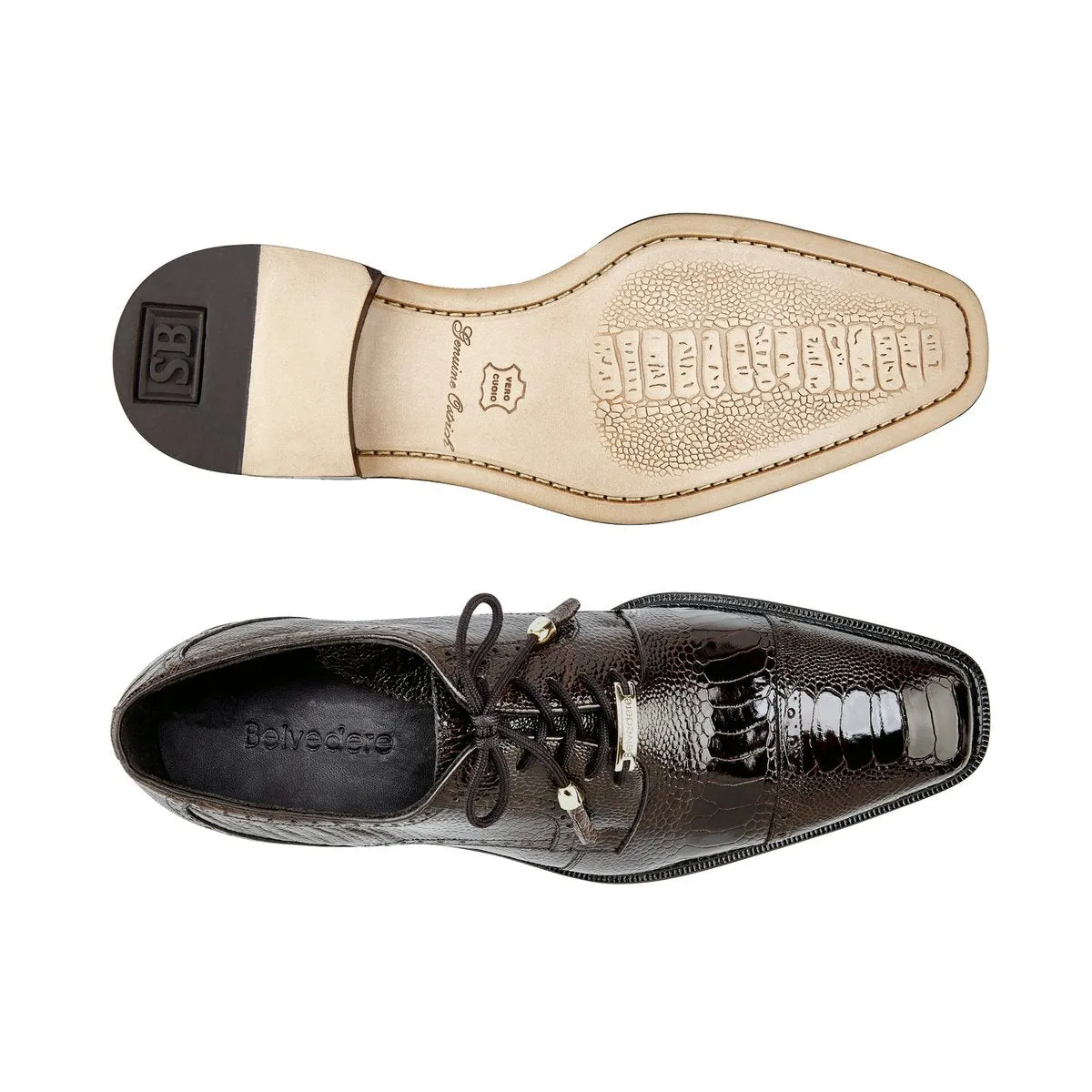 Belvedere Exotic Skin Shoes Belvedere Batta in Chocolate Genuine Ostrich Oxfords