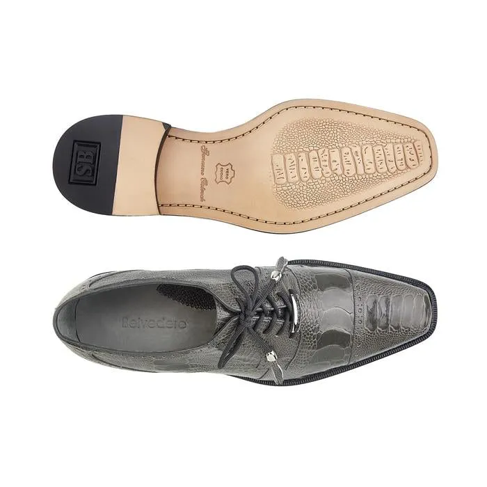 Belvedere Exotic Skin Shoes Belvedere Batta in Gray Genuine Ostrich Oxfords