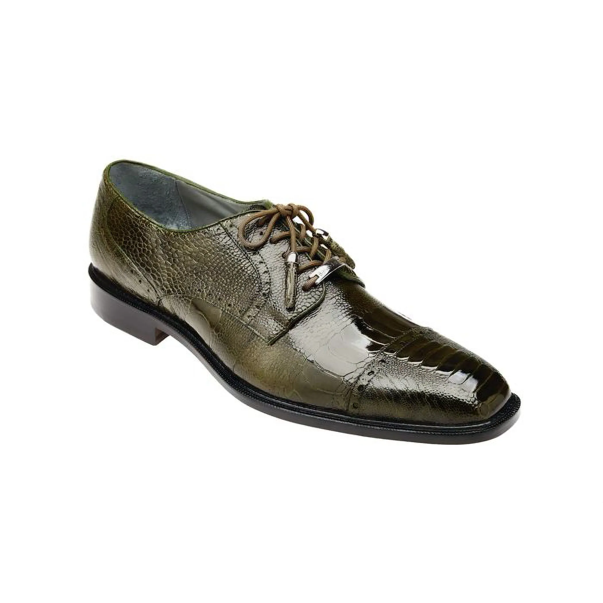 Belvedere Exotic Skin Shoes Belvedere Batta in Olive Genuine Ostrich Oxfords