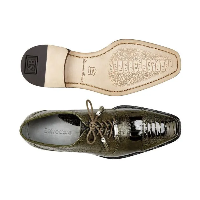 Belvedere Exotic Skin Shoes Belvedere Batta in Olive Genuine Ostrich Oxfords