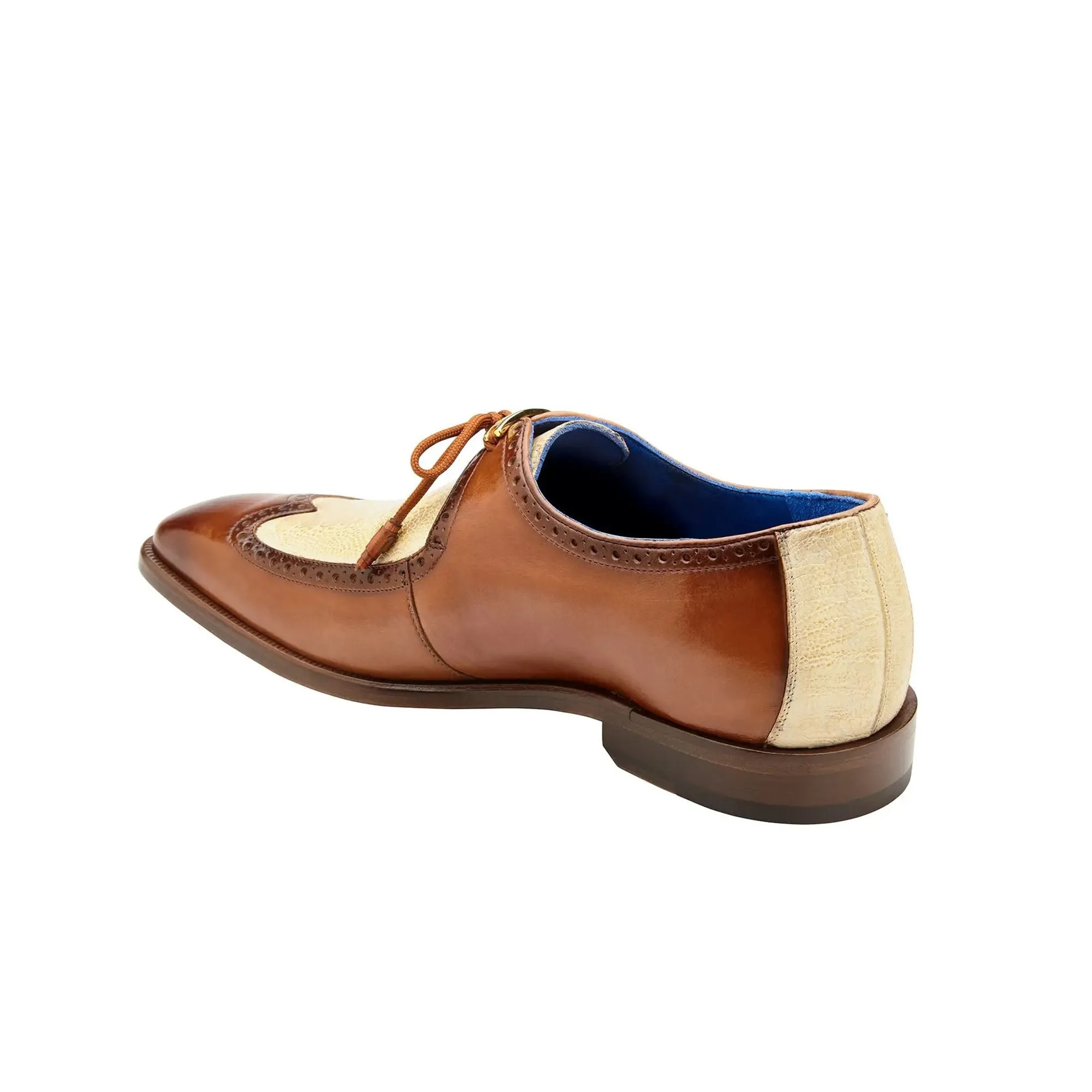Belvedere Exotic Skin Shoes Belvedere Etore in Antique Almond / Bone Ostrich Leg & Leather Oxfords