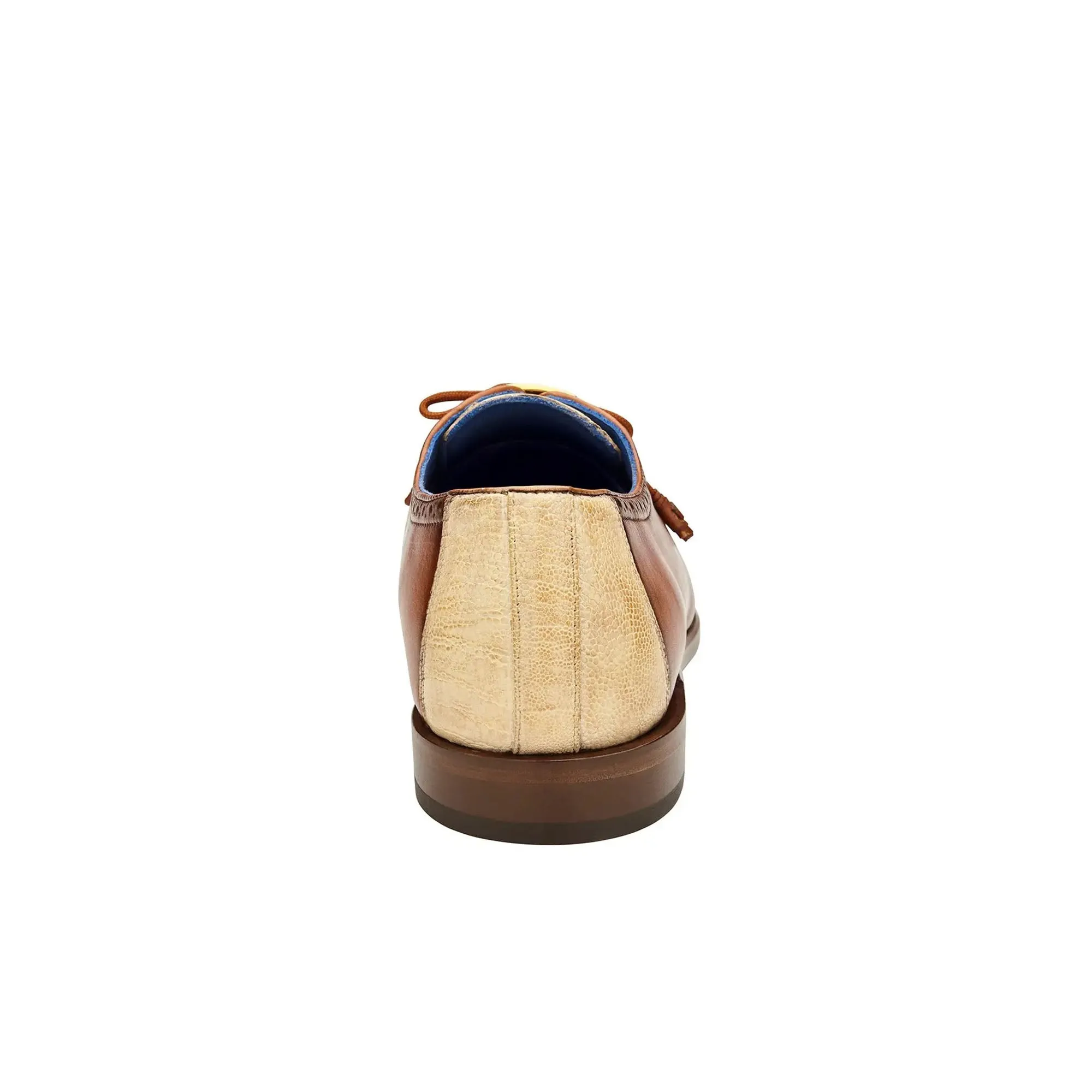 Belvedere Exotic Skin Shoes Belvedere Etore in Antique Almond / Bone Ostrich Leg & Leather Oxfords
