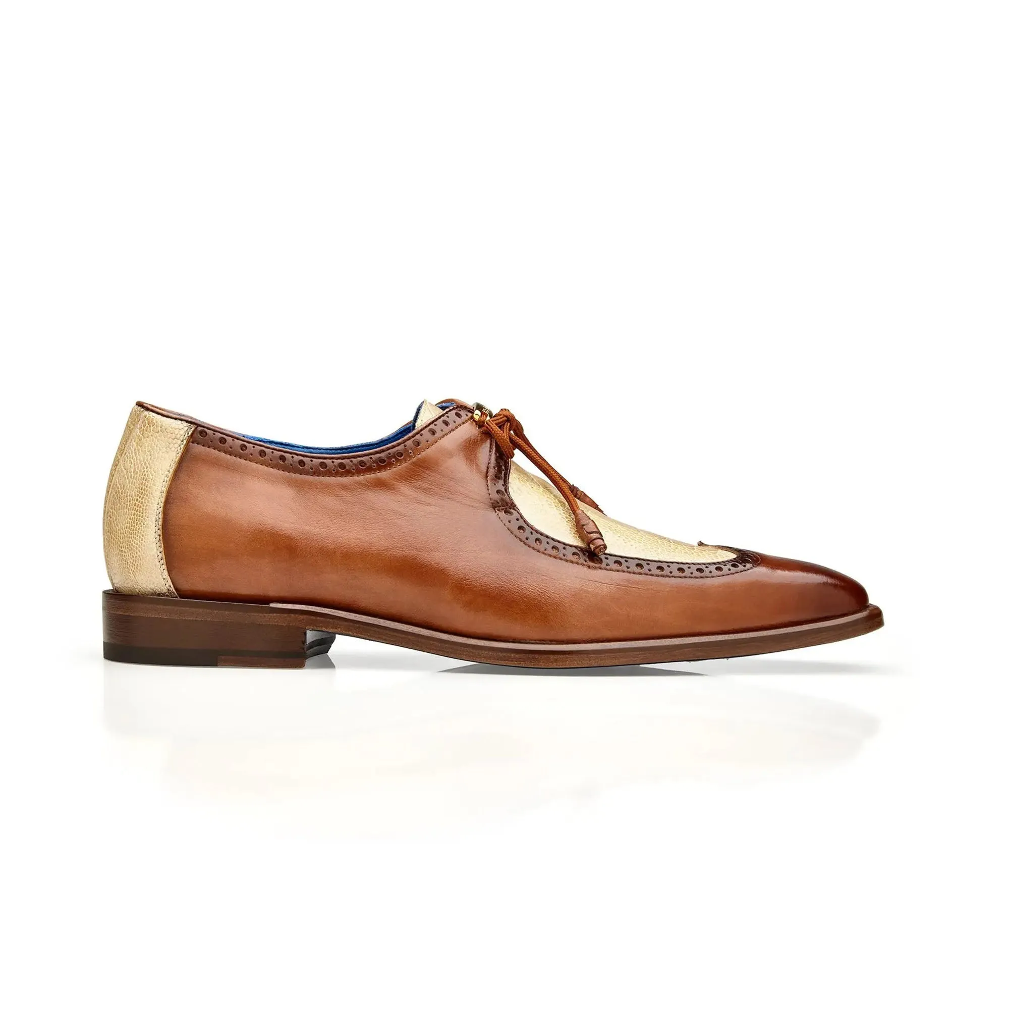 Belvedere Exotic Skin Shoes Belvedere Etore in Antique Almond / Bone Ostrich Leg & Leather Oxfords