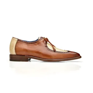 Belvedere Exotic Skin Shoes Belvedere Etore in Antique Almond / Bone Ostrich Leg & Leather Oxfords