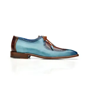 Belvedere Exotic Skin Shoes Belvedere Etore in Antique Aqua / Antique Almond Ostrich Leg & Leather Oxfords