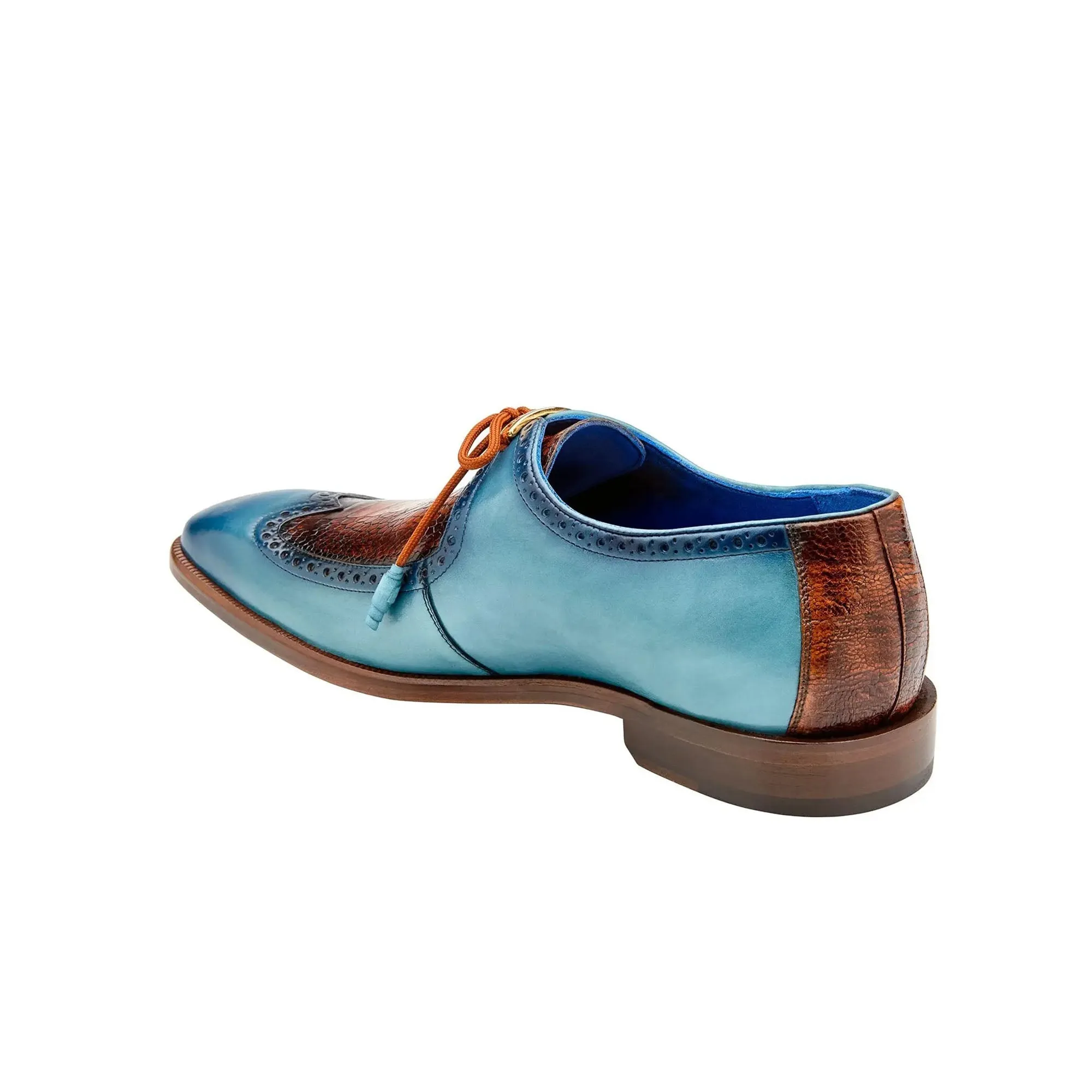 Belvedere Exotic Skin Shoes Belvedere Etore in Antique Aqua / Antique Almond Ostrich Leg & Leather Oxfords