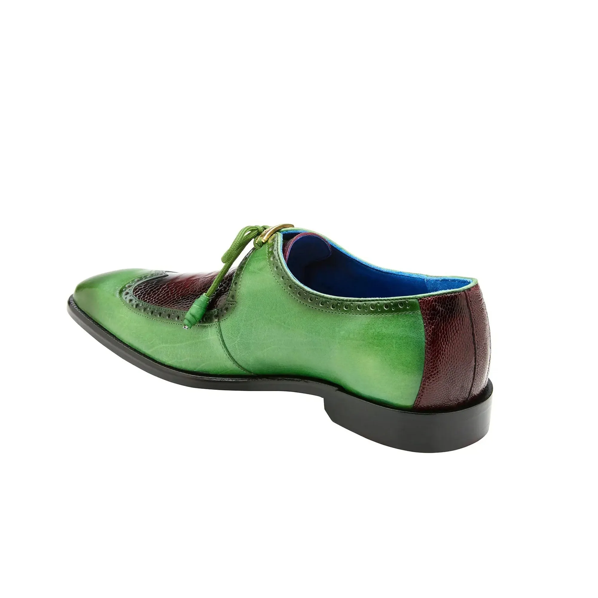 Belvedere Exotic Skin Shoes Belvedere Etore in Antique Emerald / Wine Ostrich Leg & Leather Oxfords