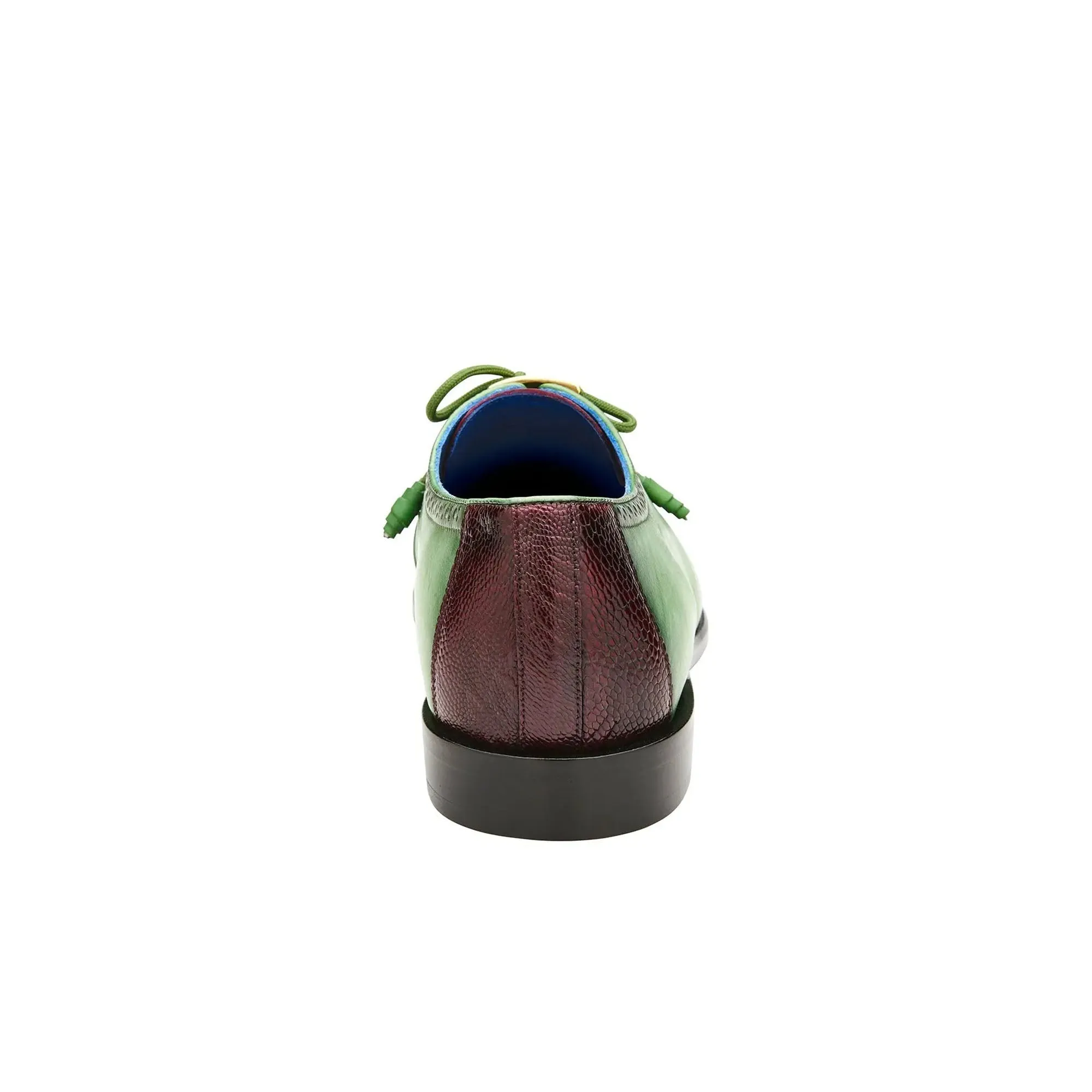 Belvedere Exotic Skin Shoes Belvedere Etore in Antique Emerald / Wine Ostrich Leg & Leather Oxfords