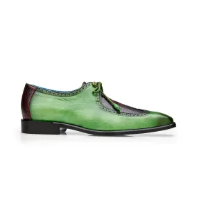 Belvedere Exotic Skin Shoes Belvedere Etore in Antique Emerald / Wine Ostrich Leg & Leather Oxfords
