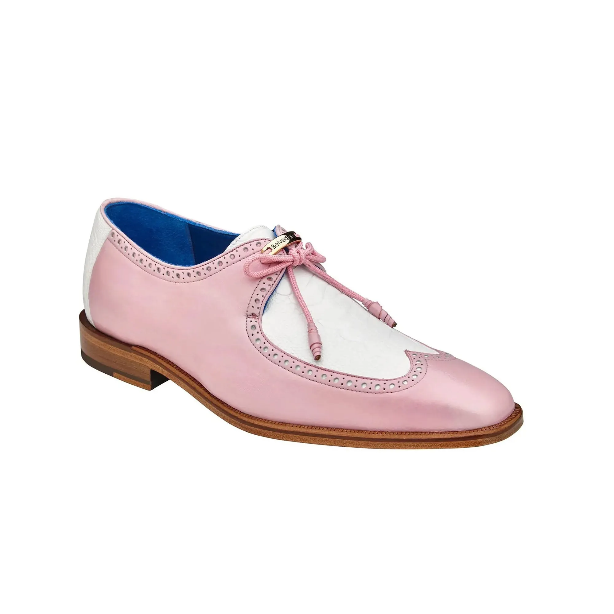 Belvedere Exotic Skin Shoes Belvedere Etore in Pink / White Ostrich Leg & Leather Oxfords