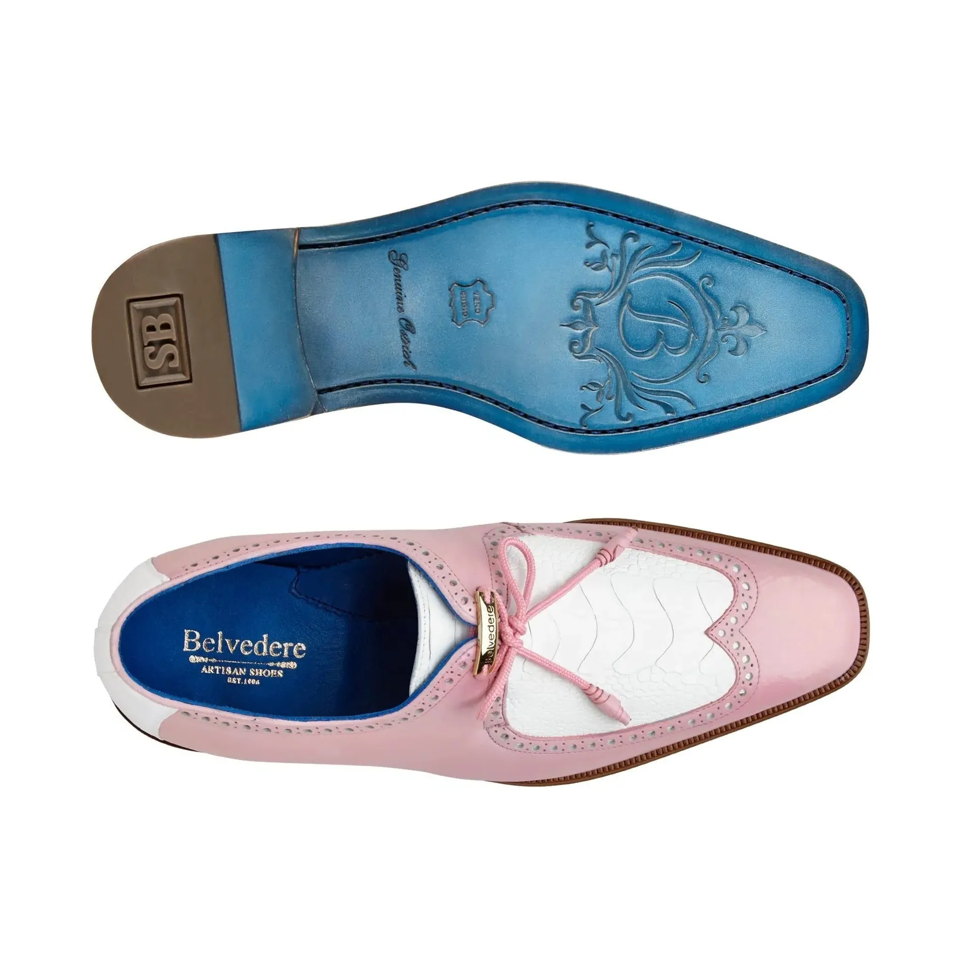 Belvedere Exotic Skin Shoes Belvedere Etore in Pink / White Ostrich Leg & Leather Oxfords