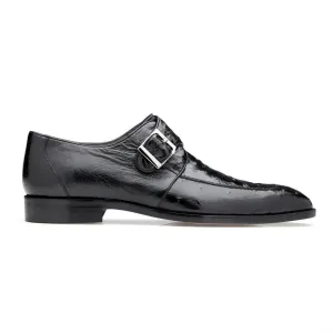 Belvedere Exotic Skin Shoes Belvedere Josh in Black Genuine Ostrich Split Toe Monk Strap Dress Shoes