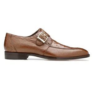Belvedere Exotic Skin Shoes Belvedere Josh in Brown Genuine Ostrich Split Toe Monk Strap Dress Shoes